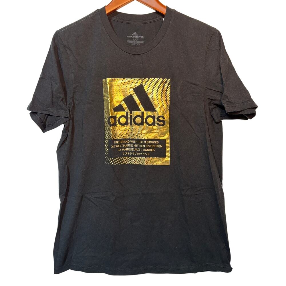 ADIDAS Men's Amplifier Tee Black With Gold Foil Graphic T-Shirt | Size L